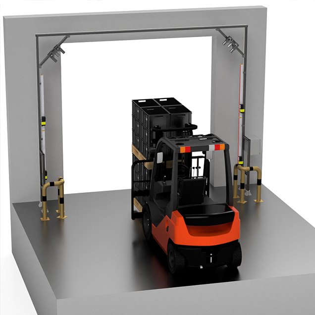 Rendering eines AIT SmartGatePlus durch welches ein Gabelstapler fährt