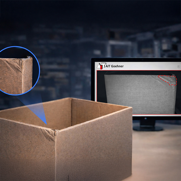 defekter Karton wird mit AIT ReBox Check geprüft