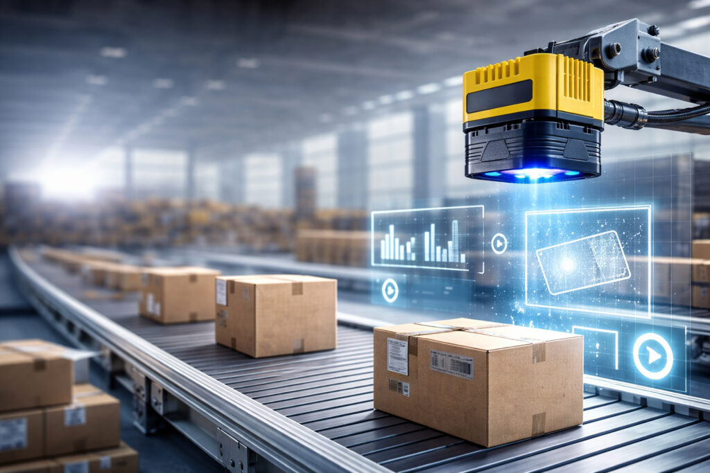 Förderband mit Paketen und Cognex Kamera