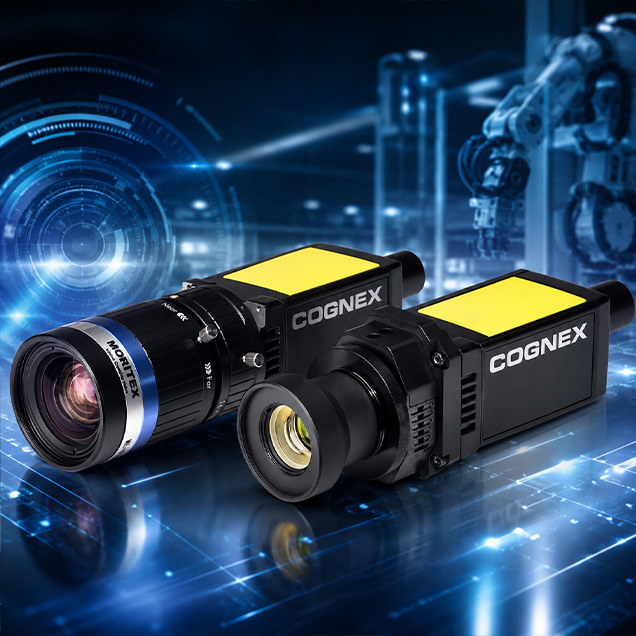 Cognex In-Sight 8900 Kameras vor futuristischem Hintergrund